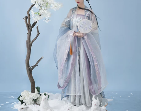 池上月寒月令诃子裙大袖衫绣花披帛汉元素汉服...