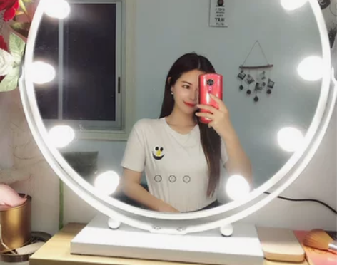 充电化妆镜台式LED灯圆形大号梳妆镜桌面I...