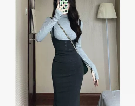 长袖吊带连衣裙女秋冬季2022新款法式高级...