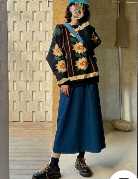 化学少女哲学裙半身裙春秋女垂感显瘦复古甜酷...