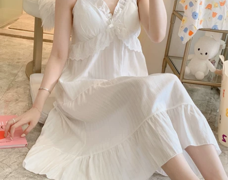 全新未穿过 白色睡衣女夏季纯棉薄款吊带睡裙...