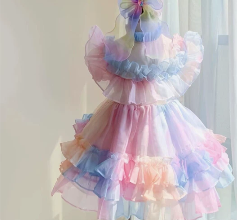 （出）不二家的 夏日彩虹裙90码裙子+面包...