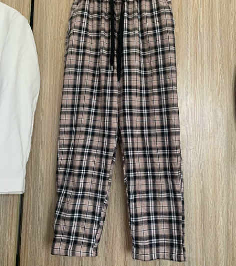 女款高腰格子裤休闲裤纯棉料子，很亲肤舒适，...