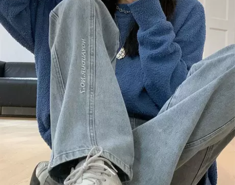 牛仔裤女宽松直筒长裤秋冬新款韩版腰显瘦百搭...