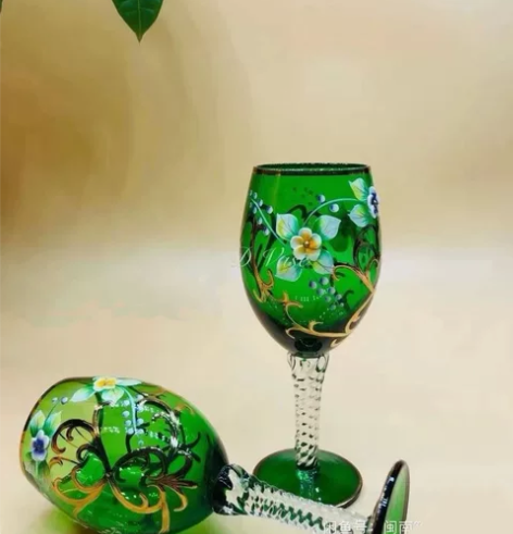 捷克波西米亚红酒杯高脚杯葡萄酒杯、鎏金艺术...