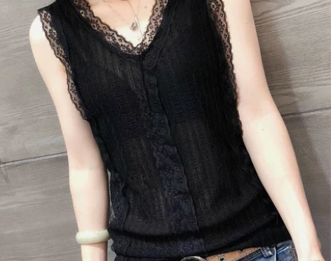 无袖蕾丝背心打底衫女西装内搭新款洋气性感花...