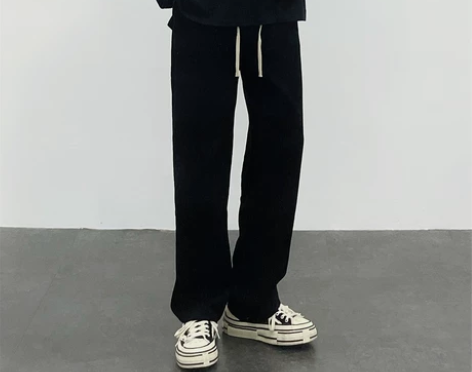 裤子加绒 加绒裤子秋冬黑色直筒裤男垂感拖地...