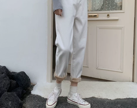 ?月牙城加绒加厚牛仔裤女秋冬季韩版宽松老爹...