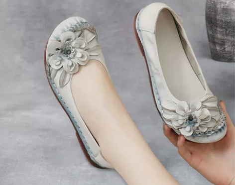 复古单鞋真皮牛皮牛筋底浅口女鞋妈妈鞋平底低...