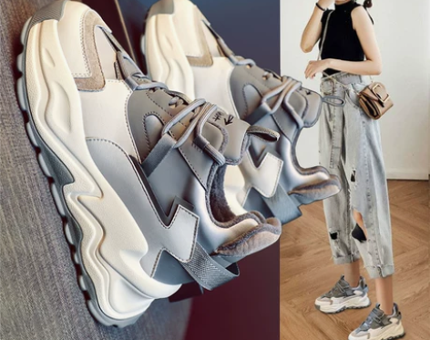 ?真皮内增高老爹鞋女2022年春秋新款透气...