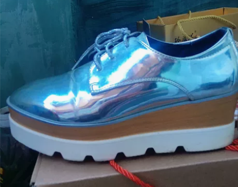 松糕鞋女厚底 夏2020新款百搭漆皮银色增...