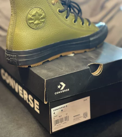 匡威 converse 绿色全新皮面高帮鞋...