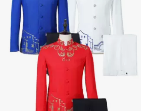 中山装演出服男青年中式正装礼服大码主持西服...