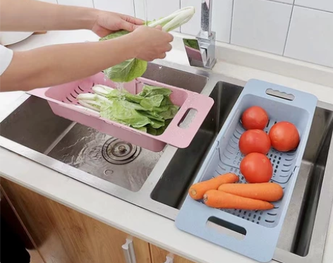 可伸缩洗菜盆沥水篮子塑料水果收纳筐厨房水槽...