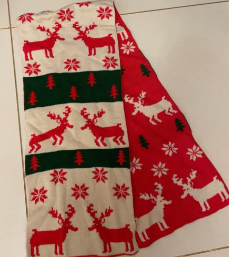 圣诞针织红色米色麋鹿围巾 去年圣诞节拍照戴...