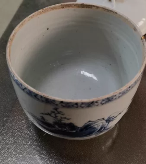 雍正时期青花盖碗 单只 通景画片 意境悠远...