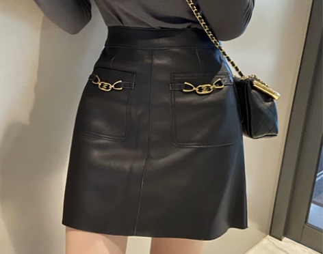 a字裙 皮裙子2022新款秋冬时尚半身裙高...