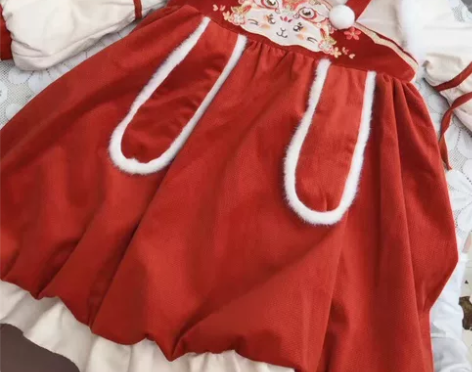 汉服女童兔年拜年服儿童新款公主风小童秋冬款...
