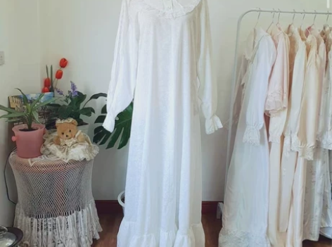 vintage公主风睡裙，暗纹印花非常美，...