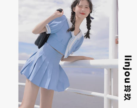 linjou玲玖学院风连衣裙夏装小清新裙子...