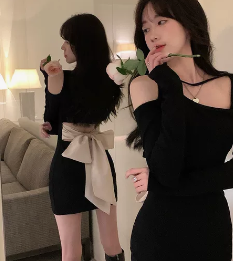 辣妹蝴蝶结连衣裙-群长80-性感风-买来只...