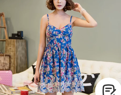 断舍离！韩版田园风V领碎花蓝色吊带连衣裙波...