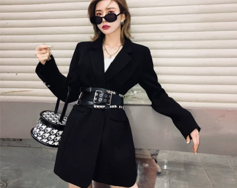 李婉君收腰小西装裙女2020春装港风复古设...