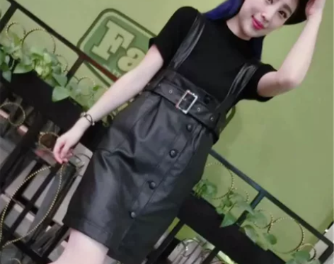 秋冬真皮绵羊皮背带连衣裙中裙皮裙吊带 99...