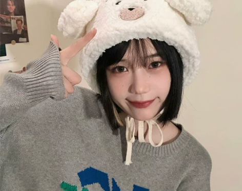 可爱小熊毛绒帽女秋冬季保暖护耳韩版百搭卡通...