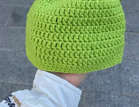 老三痞幼怪物史莱克绿帽瓜皮帽手工编织毛线痞...