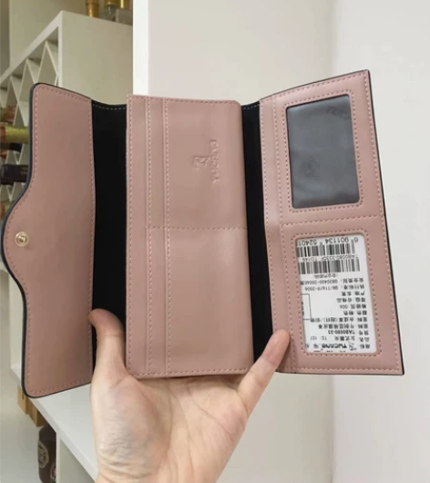 真皮钱包女士三折长款粉色钱包全新包邮 姐姐...