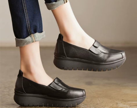 文艺复古 头层真牛皮防水台坡跟厚底森女豆豆...