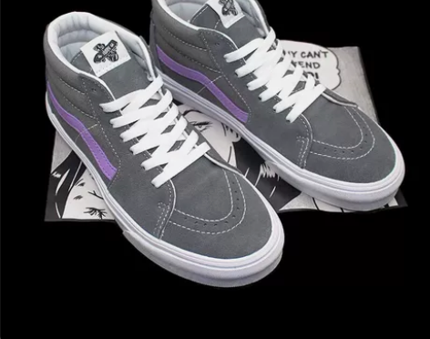 VANS范斯新款女鞋Sk8-Mid蓝灰粉中...