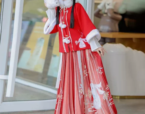 汉服明制汉服冬全套过年柒渡女方领半袖披袄百...