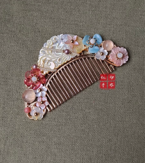 [红印手作]凤牌碟贝小发梳，古风汉服配饰。...