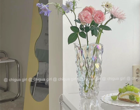 欧式斜纹琉光玻璃花瓶透明桌面落地富贵竹百合...