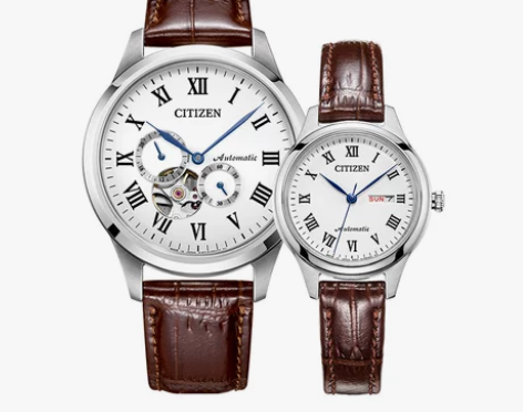 西铁城日本官方正品机械镂空湛蓝指针皮带男女...