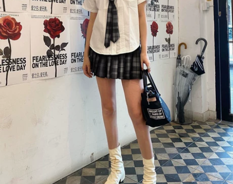 张智研韩国学生校服jk制服格子百褶短裙学院...