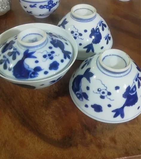 日本回流手绘老青花盖碗福字款，泡茶利器，青...