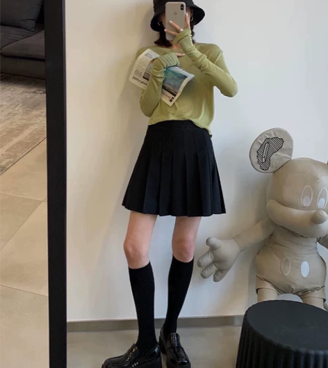 阿一 大长腿利器 高腰百褶裙女夏韩版显瘦防...