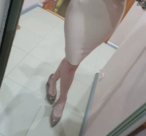 杏色中裙高腰款一步裙半身裙铅笔裙，L码，全...