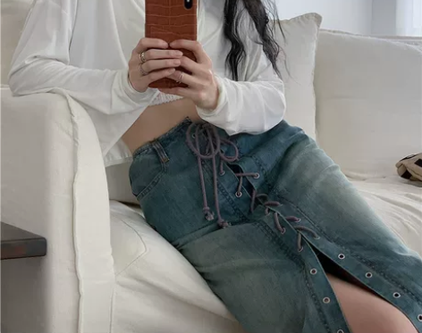 鱼尾裙复古牛仔半身裙女夏季高腰小个子辣妹包...