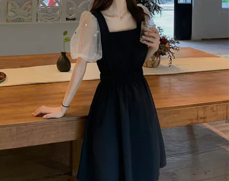 【55盛典价】大码方领港风连衣裙小香风v领...