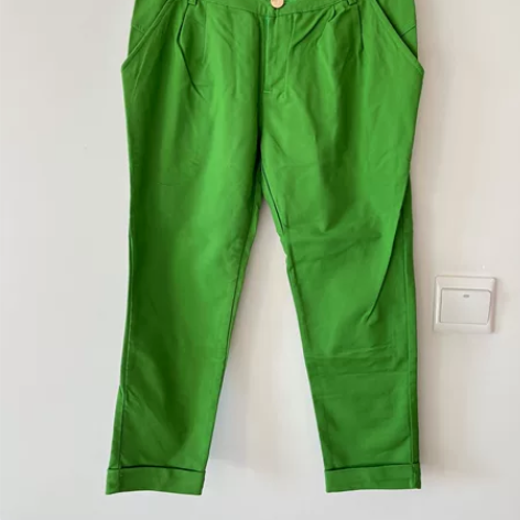 春夏款长裤九分裤中腰休闲裤子女显腿瘦绿色 ...