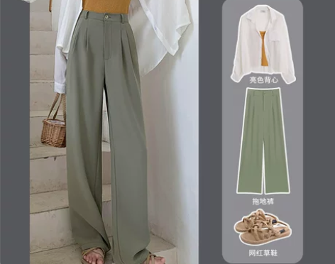 阔腿裤女白色春季高腰垂感高级感宽松显瘦直筒...