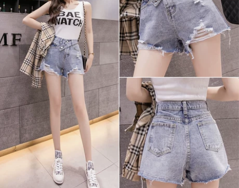 牛仔短裤女夏薄款时尚百搭ins潮高腰显瘦不...