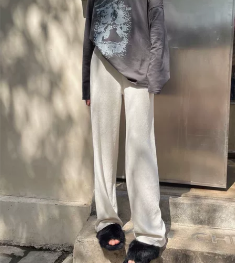 肌理感阔腿裤女夏薄款高腰显瘦垂感直筒休闲冰...