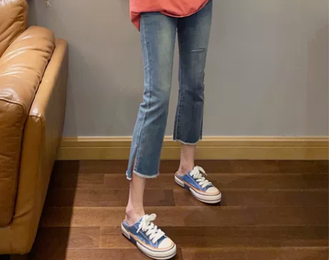 破洞牛仔裤女2021新款胖妹妹夏季薄款七分...