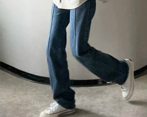 复古高腰阔腿牛仔裤女春秋新款显瘦宽松百搭明...