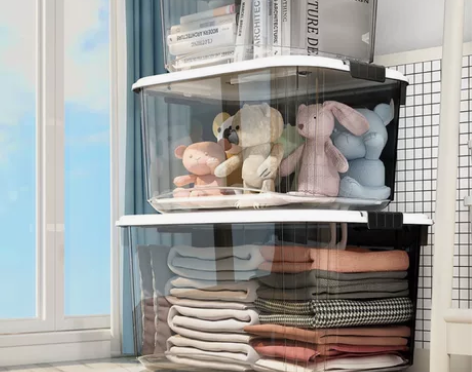 清仓透明收纳箱带盖装衣服储物箱子家用零食盒...